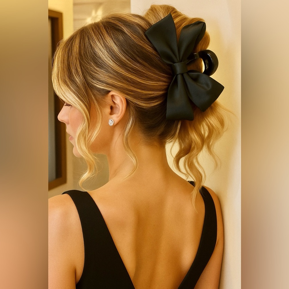 Black Satin Bow Claw Clip